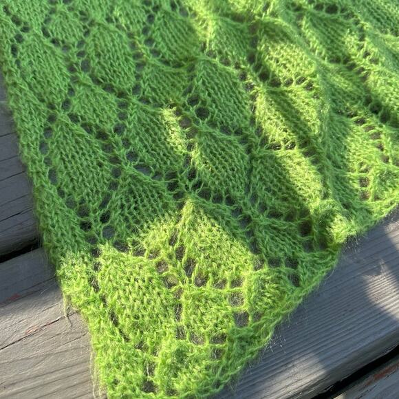 Mohair Wool Crochet Blanket lime green Hand Made Diamond Knit Throw 68x48” - Picture 9 of 10